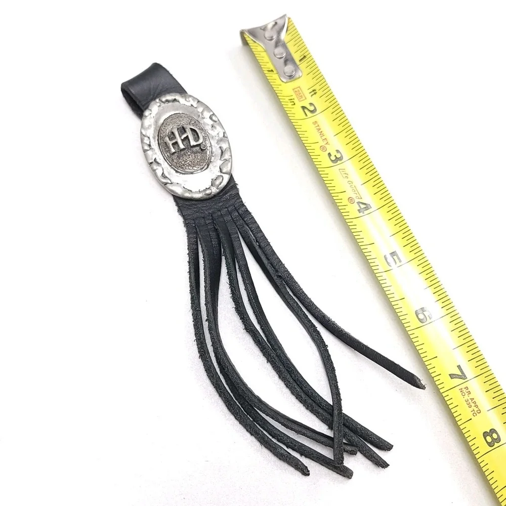 Vtg HARLEY-DAVIDSON MOTOR CYCLES‎ Black Leater Fringe Tassle Key Chain No Ring